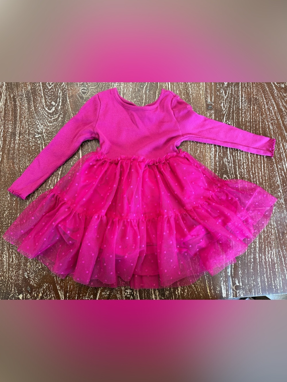 GAP Hot Pink Long-Sleeve Tulle Dance Dress